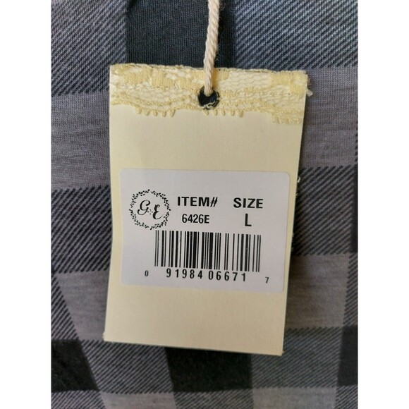 NEW Grace & Emma Womens Long Sleeve Large Top 🖤 Black Gray Plaid Pattern SZ L - Picture 4 of 8